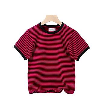 Baby Striped Pattern Crewneck Short Sleeve Cotton T-Shirt