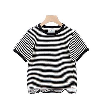 Baby Striped Pattern Crewneck Short Sleeve Cotton T-Shirt