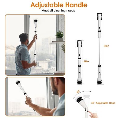 Cordless Electric Spin Scrubber, Rechargeable Cleaning Brush with 4 Heads & Adjustable Length