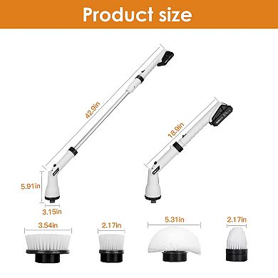 Cordless Electric Spin Scrubber, Rechargeable Cleaning Brush with 4 Heads & Adjustable Length