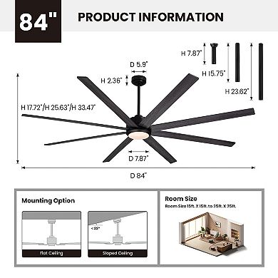 Moooni 84" Smart Ceiling Fan with Reversible Wood & 6 Blades, APP & Remote Control