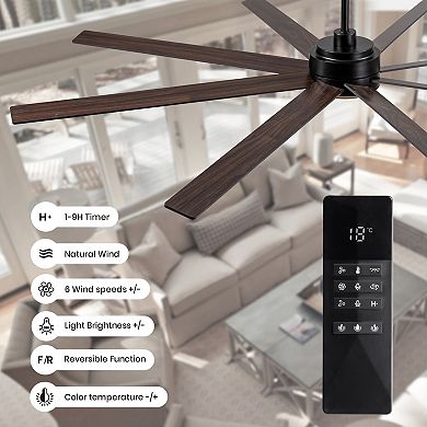 Moooni 84" Smart Ceiling Fan with Reversible Wood & 6 Blades, APP & Remote Control