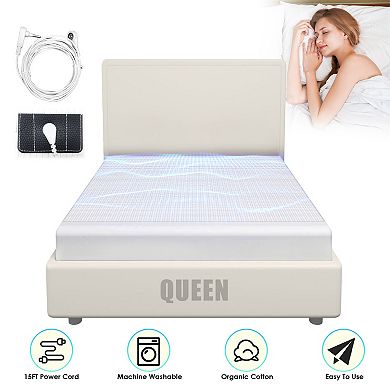 Queen Grounding Sheet 95% Organic Cotton Silver Fiber Fitted with 15FT Cord for Better Sleep