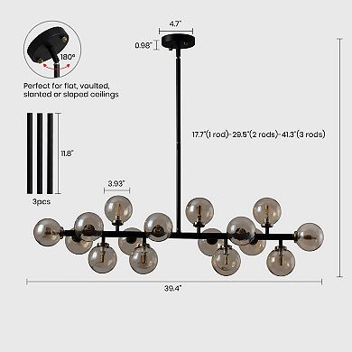 Moooni Modern Glass Black & Gold Adjustable Pendant Light with G9 LED