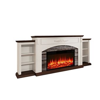 Farmhouse 80" Fireplace TV Mantel Stacked Stone with Media Storage