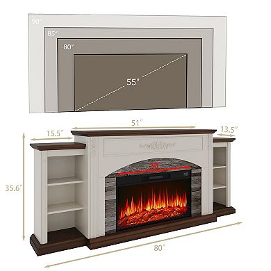 Farmhouse 80" Electric Fireplace Stacked Stone with Media Storage