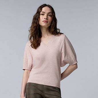 Petite Simply Vera Vera Wang Pleat Sleeve Luxe Cashmere Blend Sweater