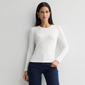 Petite Nine West Long Sleeve Crew Neck Tee