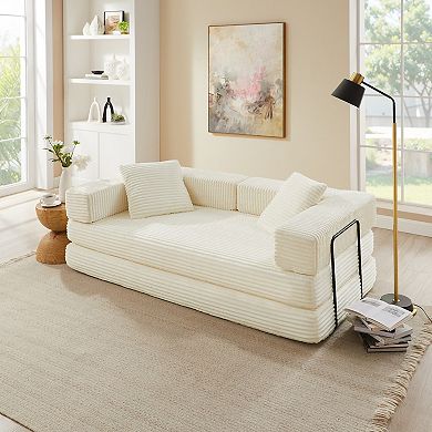 4-in-1 Folding Convertible Sofa Bed, 80.7 Inch Oversized Corduroy Upholstered Boneless Couch