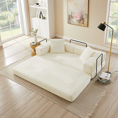 4-in-1 Folding Convertible Sofa Bed, 80.7 Inch Oversized Corduroy Upholstered Boneless Couch