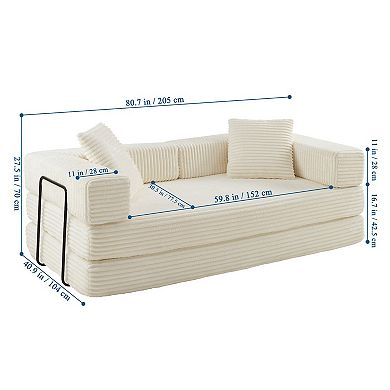 4-in-1 Folding Convertible Sofa Bed, 80.7 Inch Oversized Corduroy Upholstered Boneless Couch