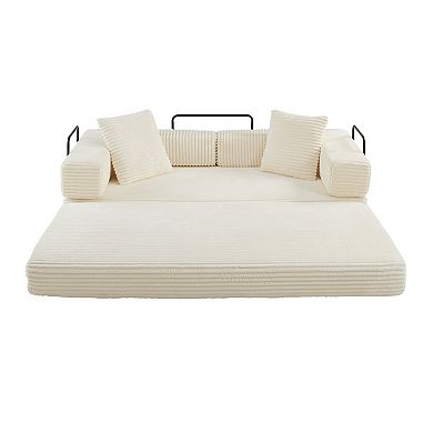 4-in-1 Folding Convertible Sofa Bed, 80.7 Inch Oversized Corduroy Upholstered Boneless Couch