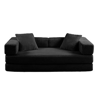 4-in-1 Folding Convertible Sofa Bed, 80.7 Inch Oversized Corduroy Upholstered Boneless Couch