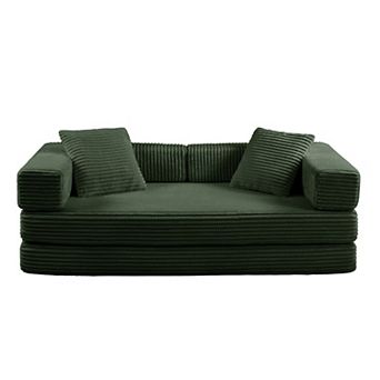 4-in-1 Folding Convertible Sofa Bed, 80.7 Inch Oversized Corduroy Upholstered Boneless Couch