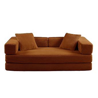 4-in-1 Folding Convertible Sofa Bed, 80.7 Inch Oversized Corduroy Upholstered Boneless Couch