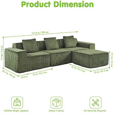 L-Shape Convertible Corduroy Modular Sectional Sofa,No Assembly Required
