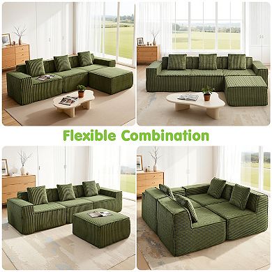 L-Shape Convertible Corduroy Modular Sectional Sofa,No Assembly Required