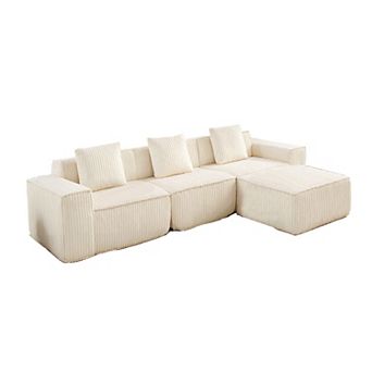 L-Shape Convertible Corduroy Modular Sectional Sofa,No Assembly Required