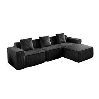 L-Shape Convertible Corduroy Modular Sectional Sofa,No Assembly Required