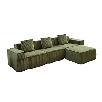L-Shape Convertible Corduroy Modular Sectional Sofa,No Assembly Required