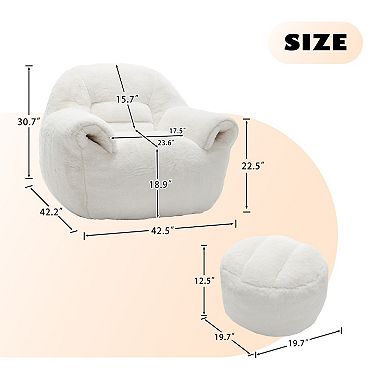 GOODSILO Plush Faux Fur Bean Bag Sofa with Back Support and Matching Footstool for Living Spaces