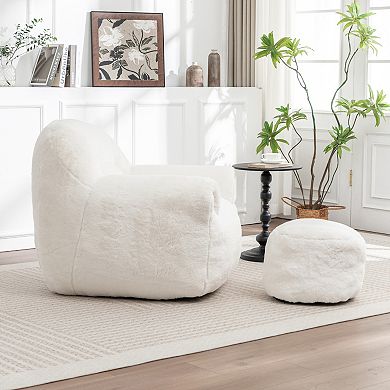 GOODSILO Plush Faux Fur Bean Bag Sofa with Back Support and Matching Footstool for Living Spaces