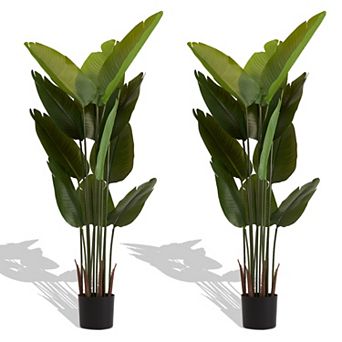 TOEMOA Artificial Bird of Paradise Plant, 5.2ft Tall Faux Tropical Palm Tree in Pot
