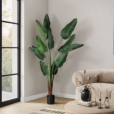 TOEMOA Tall Indoor Decorative Artificial Palm Tree Floor Plant Real Touch Green Leaves