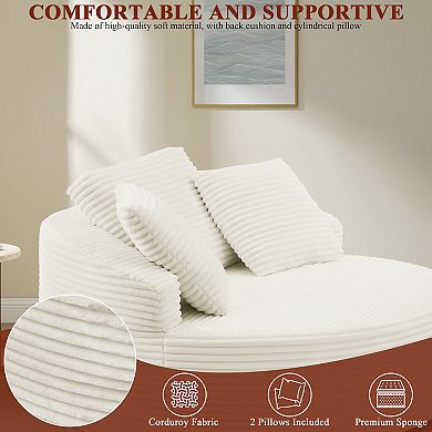 Oversized Upholstered Corduroy Round Chair Lounge Chaise Indoor