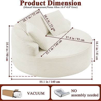 Oversized Upholstered Corduroy Round Chair Lounge Chaise Indoor