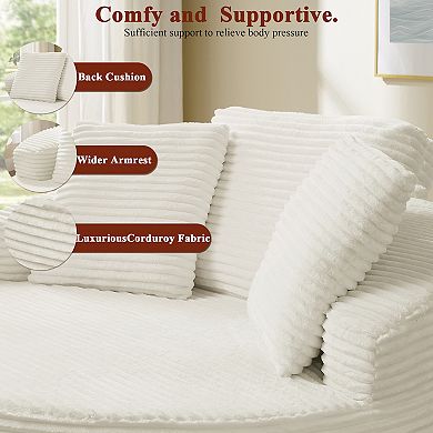 Oversized Upholstered Corduroy Round Chair Lounge Chaise Indoor