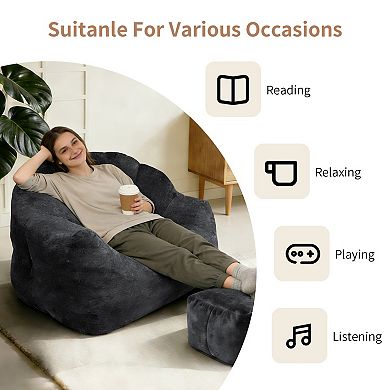 Armrest Bean Bag Chair with Memory Foam, Removable Cover & Non-Slip Bottom
