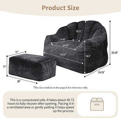Armrest Bean Bag Chair with Memory Foam, Removable Cover & Non-Slip Bottom