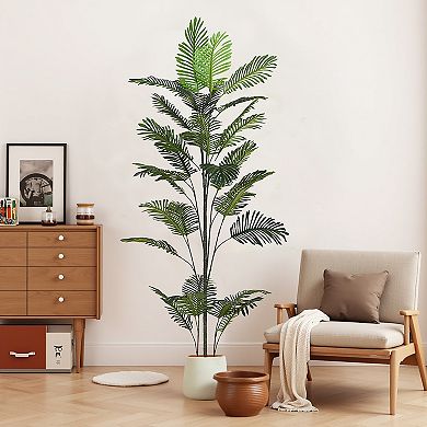 TOEMOA Artificial Palm Tree with Plastic Planter Pot Indoor Outdoor Decor