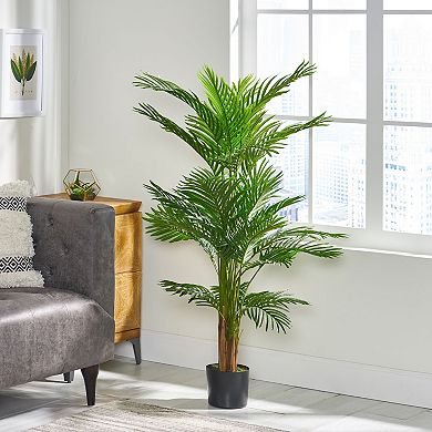TOEMOA Artificial Palm Tree with Feathered Fronds Pre-Potted Plant Decor