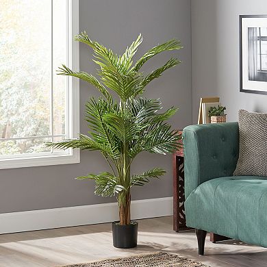 TOEMOA Artificial Palm Tree with Feathered Fronds Pre-Potted Plant Decor