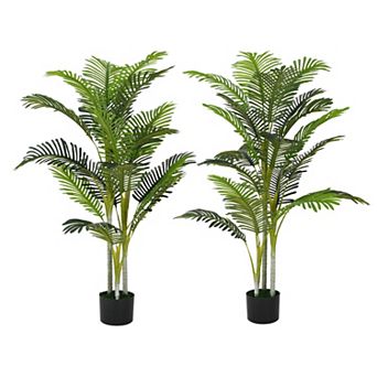 TOEMOA Artificial Palm Tree Set with Plastic Planter, Two-Piece Indoor Greenery