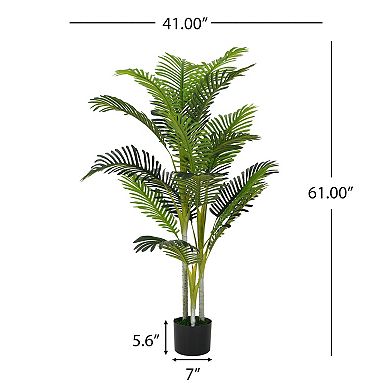 TOEMOA Artificial Palm Tree Set with Plastic Planter, Two-Piece Indoor Greenery