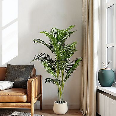 TOEMOA Artificial Palm Tree Set with Plastic Planter, Two-Piece Indoor Greenery