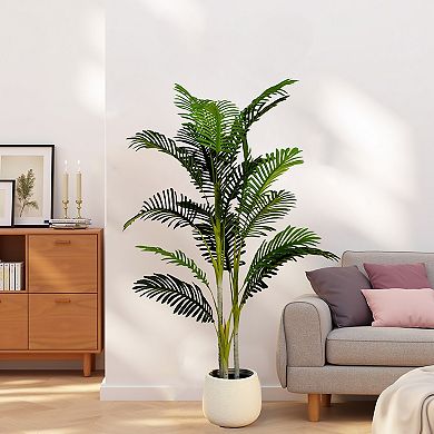 TOEMOA Artificial Palm Tree Set with Plastic Planter, Two-Piece Indoor Greenery
