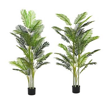 TOEMOA Artificial Palm Tree Set with Plastic Planters for Home Decor