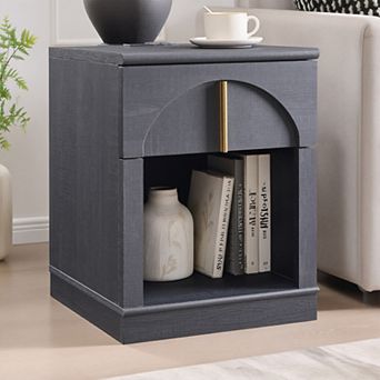 18" Wooden Nightstand with Charging Station, Bedside Table w/ Drawer Storage, Open Shelf