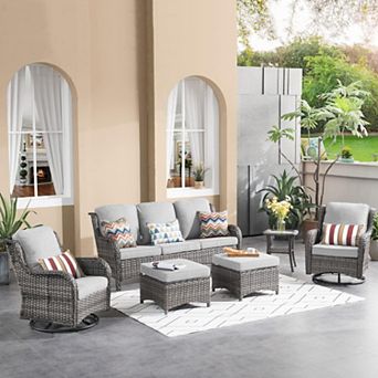 Ovios 6 pc Outdoor Patio Furniture Set, High Back Sofa and Swivel Chairs Set