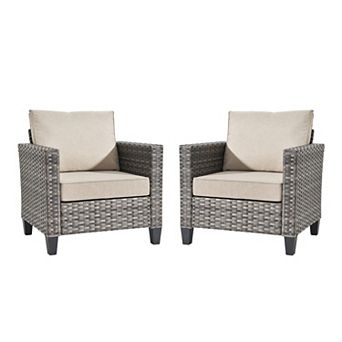 Ovios Patio Sofa Set of 2 Double-arm Chairs, Gray PE Rattan, Polyester Fabric, Ergonomic Design