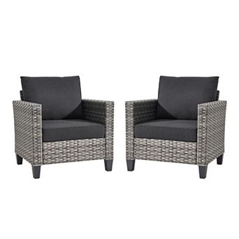 Ovios Patio Sofa Set of 2 Double-arm Chairs, Gray PE Rattan, Polyester Fabric, Ergonomic Design