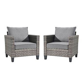 Ovios Patio Sofa Set of 2 Double-arm Chairs, Gray PE Rattan, Polyester Fabric, Ergonomic Design