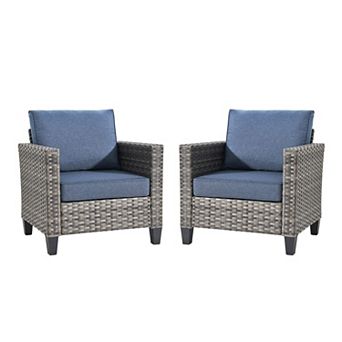 Ovios Patio Sofa Set of 2 Double-arm Chairs, Gray PE Rattan, Polyester Fabric, Ergonomic Design