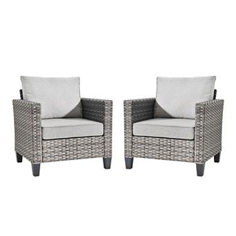 Ovios Patio Sofa Set of 2 Double-arm Chairs, Gray PE Rattan, Polyester Fabric, Ergonomic Design