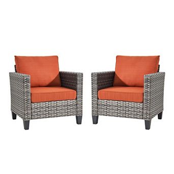 Ovios Patio Sofa Set of 2 Double-arm Chairs, Gray PE Rattan, Polyester Fabric, Ergonomic Design