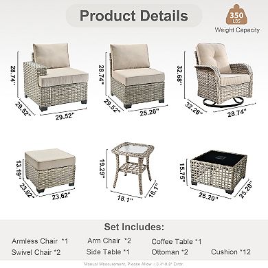 Ovios 9-Pc Outdoor Rattan Sectional Sofa Set Collection, Swivel Chairs Set for Patio Relaxation